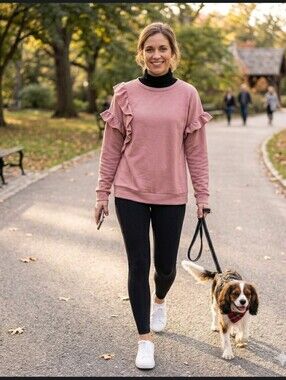 Mauve Girly Sweatshirt XL Knit Top Ruffle Sleeve Hippie Chic